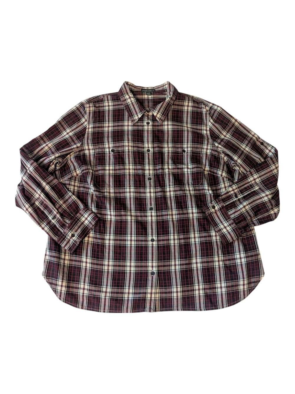 Lauren Ralph Lauren Red Black Plaid Long Sleeve Tab Arms Casual Shirt Women's 2X